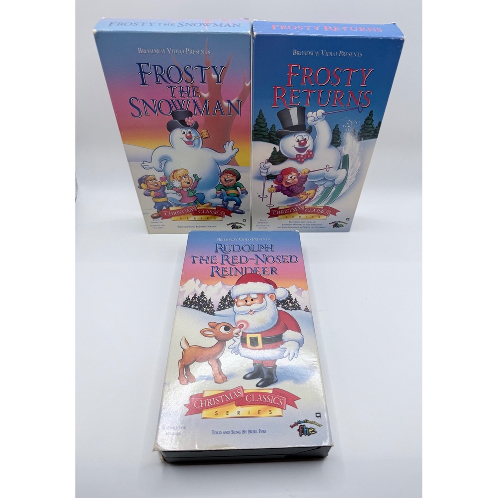 Vintage 1993 Frosty the Snowman Rudolph the Red Nosed Reindeer VHS Christmas Set